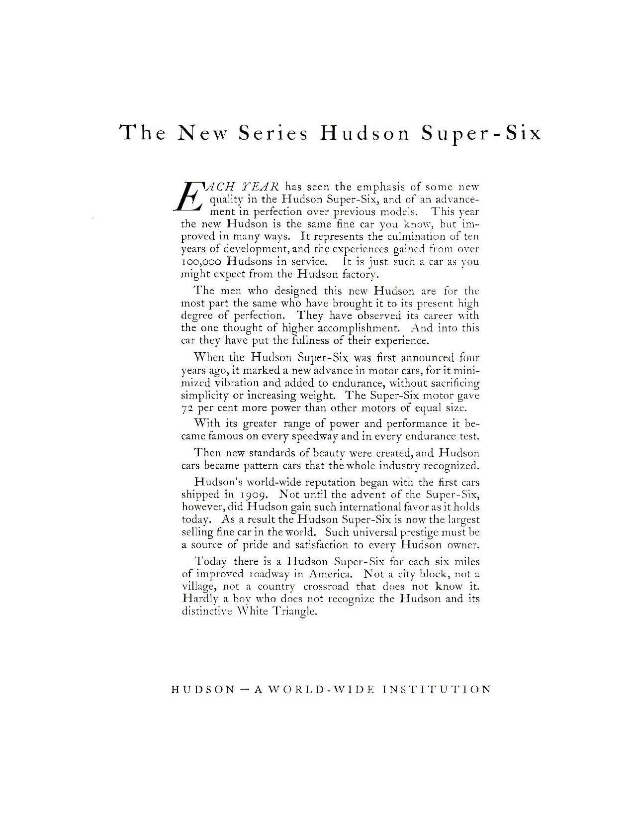 1919 Hudson Super-Six Brochure Page 1